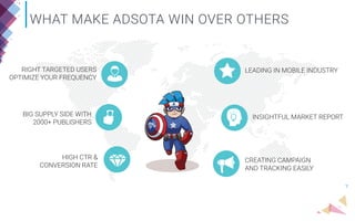 WHAT MAKE ADSOTA WIN OVER OTHERS
CREATING CAMPAIGN
AND TRACKING EASILY
HIGH CTR &
CONVERSION RATE
INSIGHTFUL MARKET REPORT...
