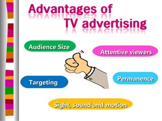 Audience Size
                     Attentive viewers



                          Permanence
Targeting


       Sight, sound and motion
 