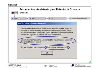 Ferramentas: Assistente para Referência Cruzada
Chamada

SIMATIC HMI

© Siemens AG 2007. All rights reserved.

Date:
File:

09.03.14
SWINCC_03e.32

SITRAIN Training for
Automation and Industrial Solutions

 