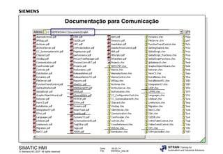 Documentação para Comunicação

SIMATIC HMI

© Siemens AG 2007. All rights reserved.

Date:
File:

09.03.14
SWINCC_03e.36

SITRAIN Training for
Automation and Industrial Solutions

 