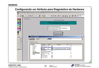 Configurando um Atributo para Diagnóstico de Hardware

TIA: Hardware Diagnosis

SIMATIC HMI

© Siemens AG 2007. All rights reserved.

Date:
File:

09.03.14
SWINCC_03e.57

SITRAIN Training for
Automation and Industrial Solutions

 