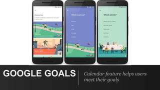 GOOGLE GOALS Calendar feature helps users
meet their goals
 