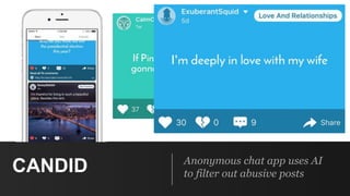 Anonymous chat app uses AI
to filter out abusive postsCANDID
 