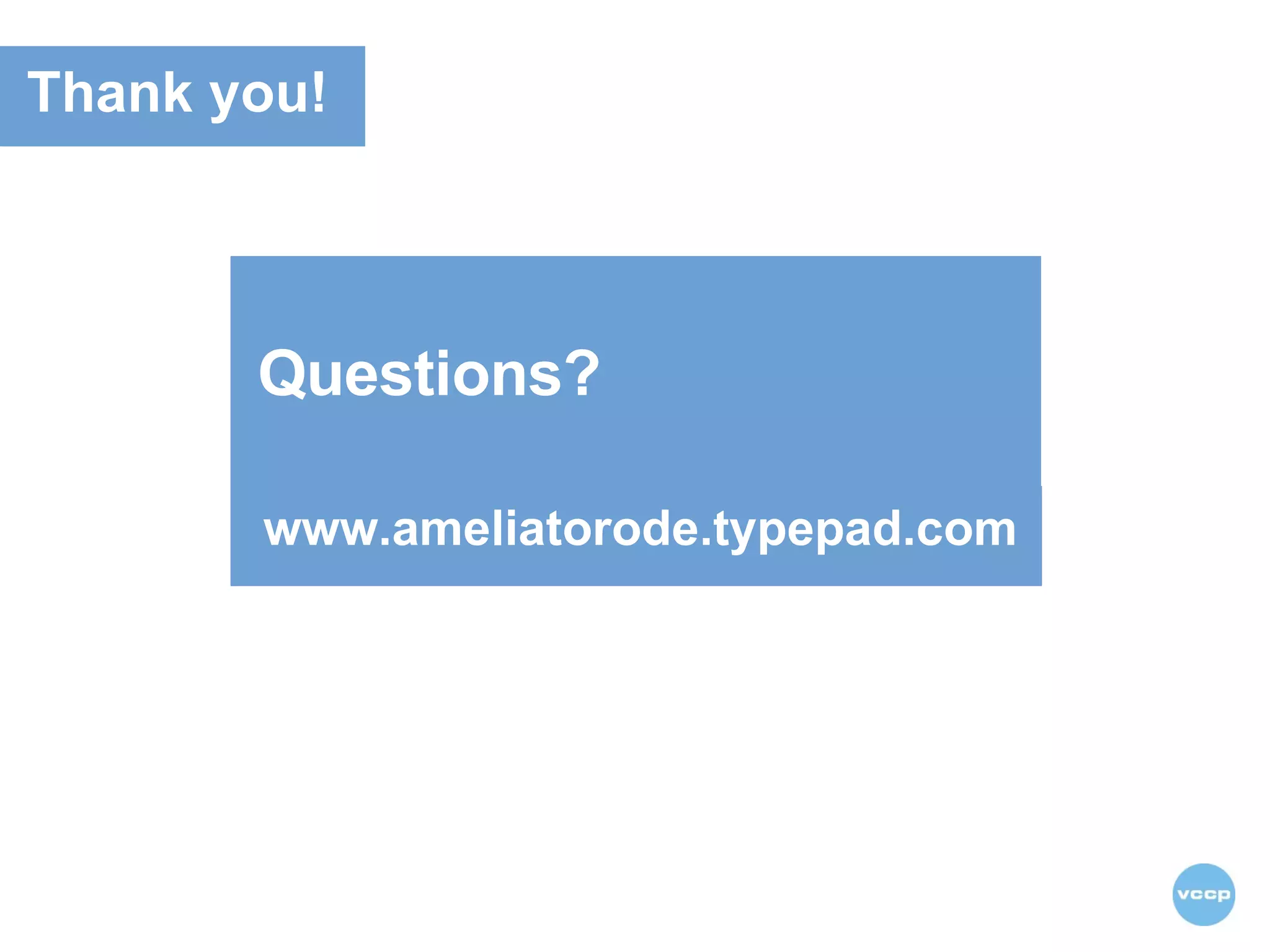 Thank you!   Questions?  www.ameliatorode.typepad.com  