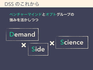 DSS のこれから 
ベンチャーマインドとオプトグループの 
強みを活かしつつ 
Demand 
× Side 
× Science 
 