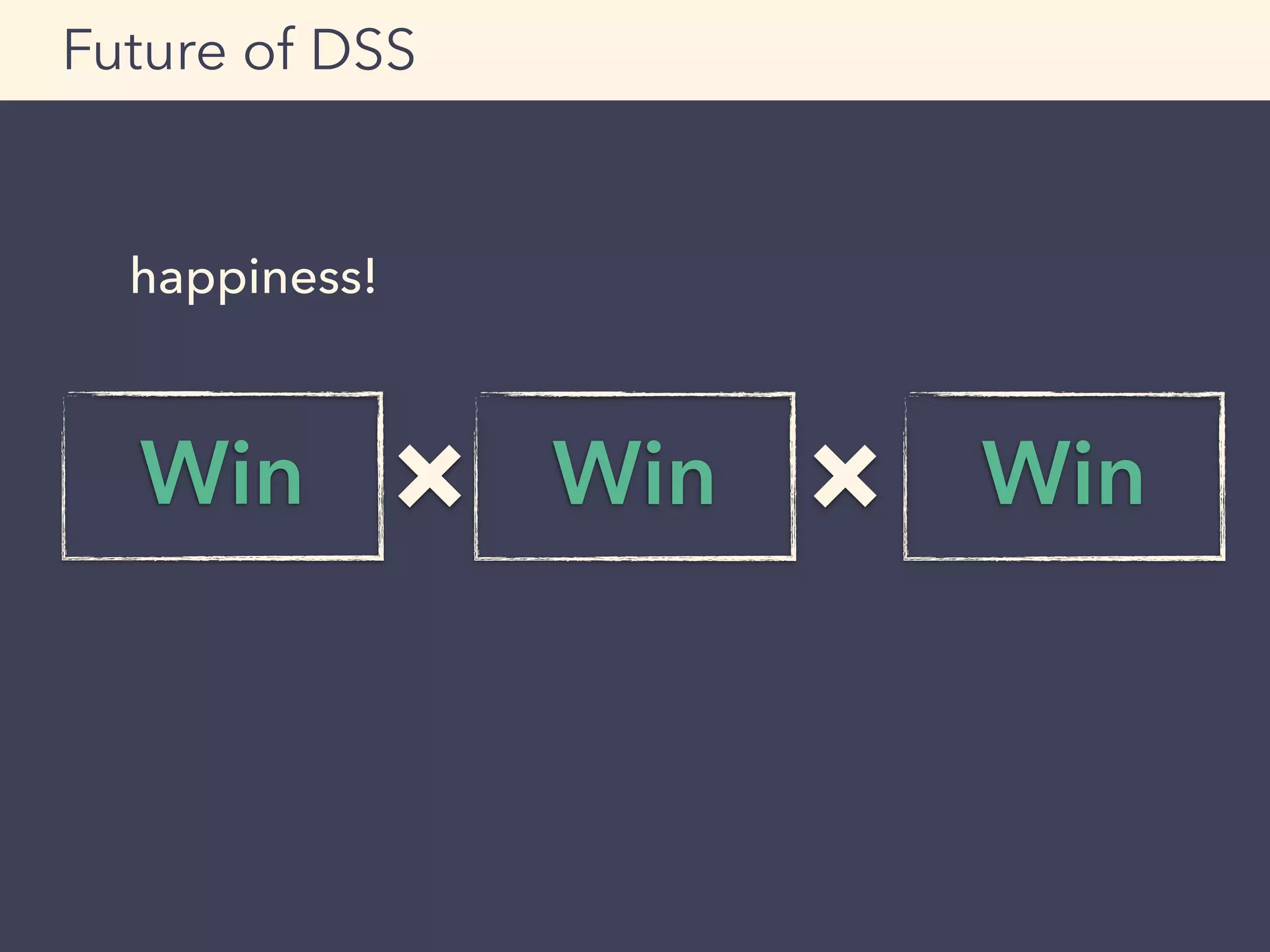 happiness!
Future of DSS
Win × Win Win×
 