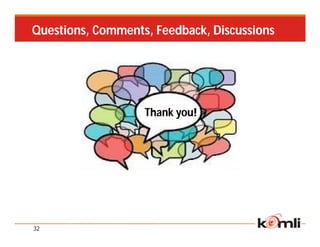 Questions, Comments, Feedback, Discussions




                   Thank you!




32
 