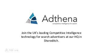 Join the UK’s leading Competitive Intelligence
technology for search advertisers at our HQ in
Shoreditch.

 