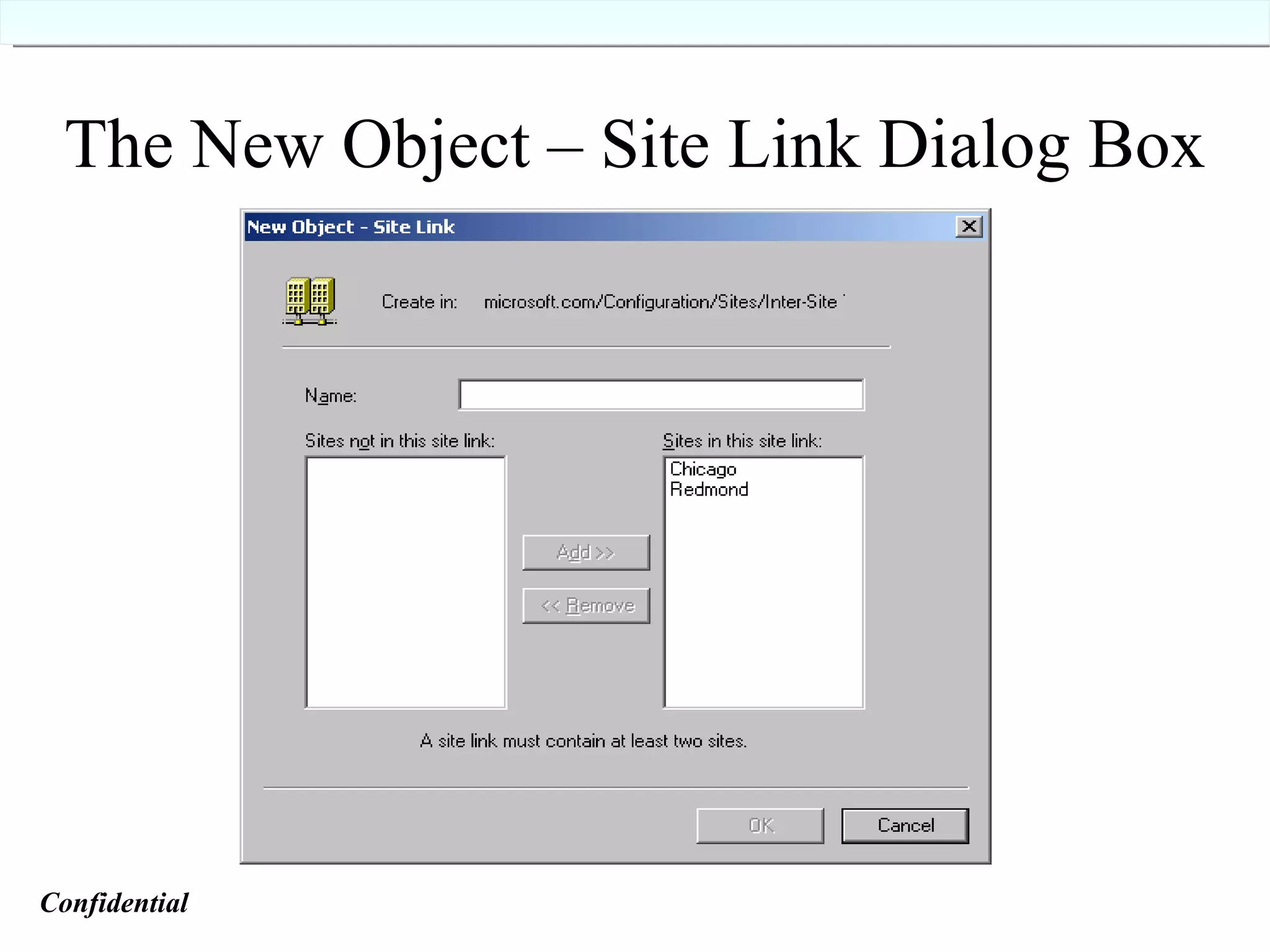 The New Object – Site Link Dialog Box  Confidential   