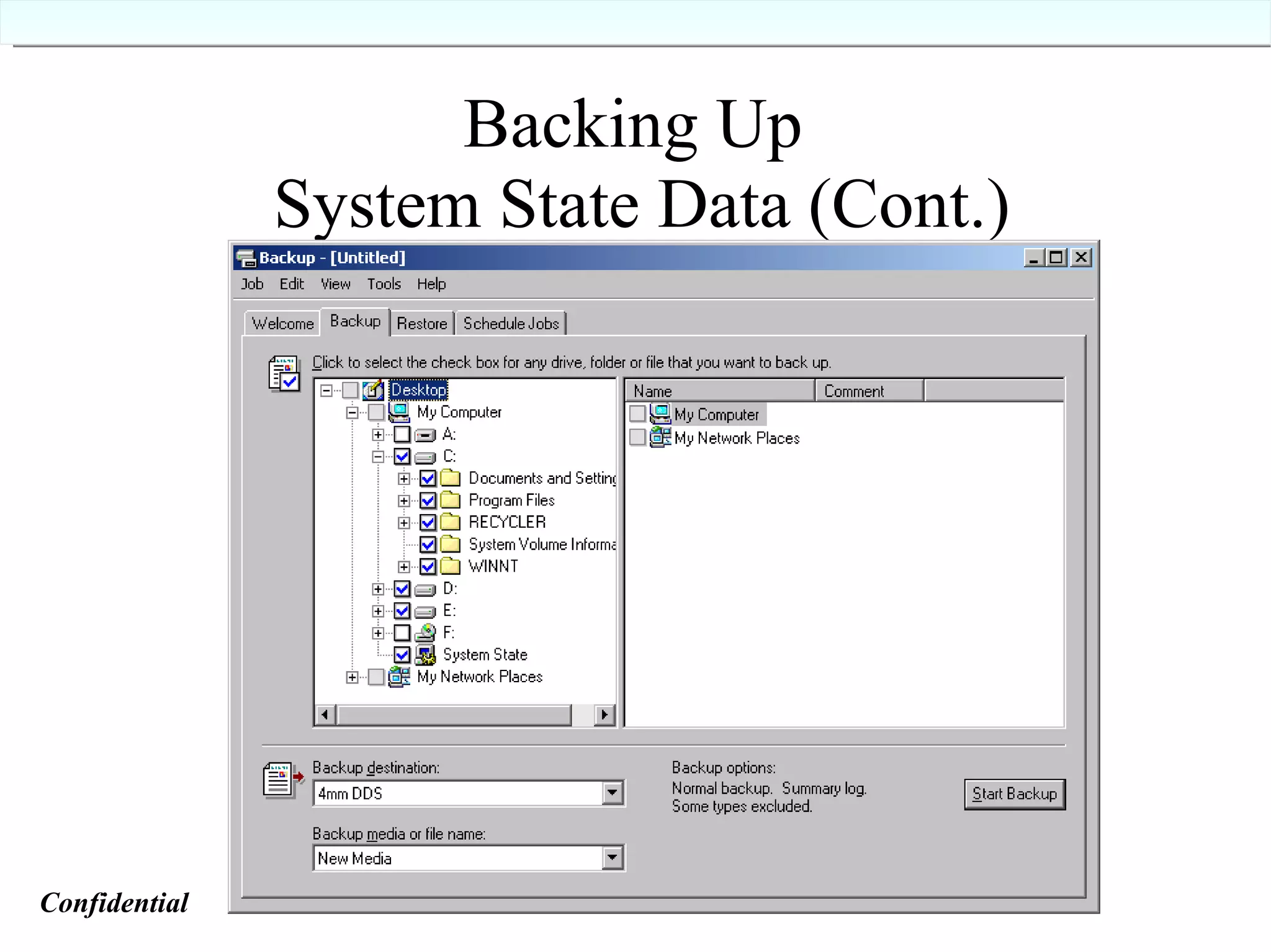 Backing Up  System State Data (Cont.) Confidential   