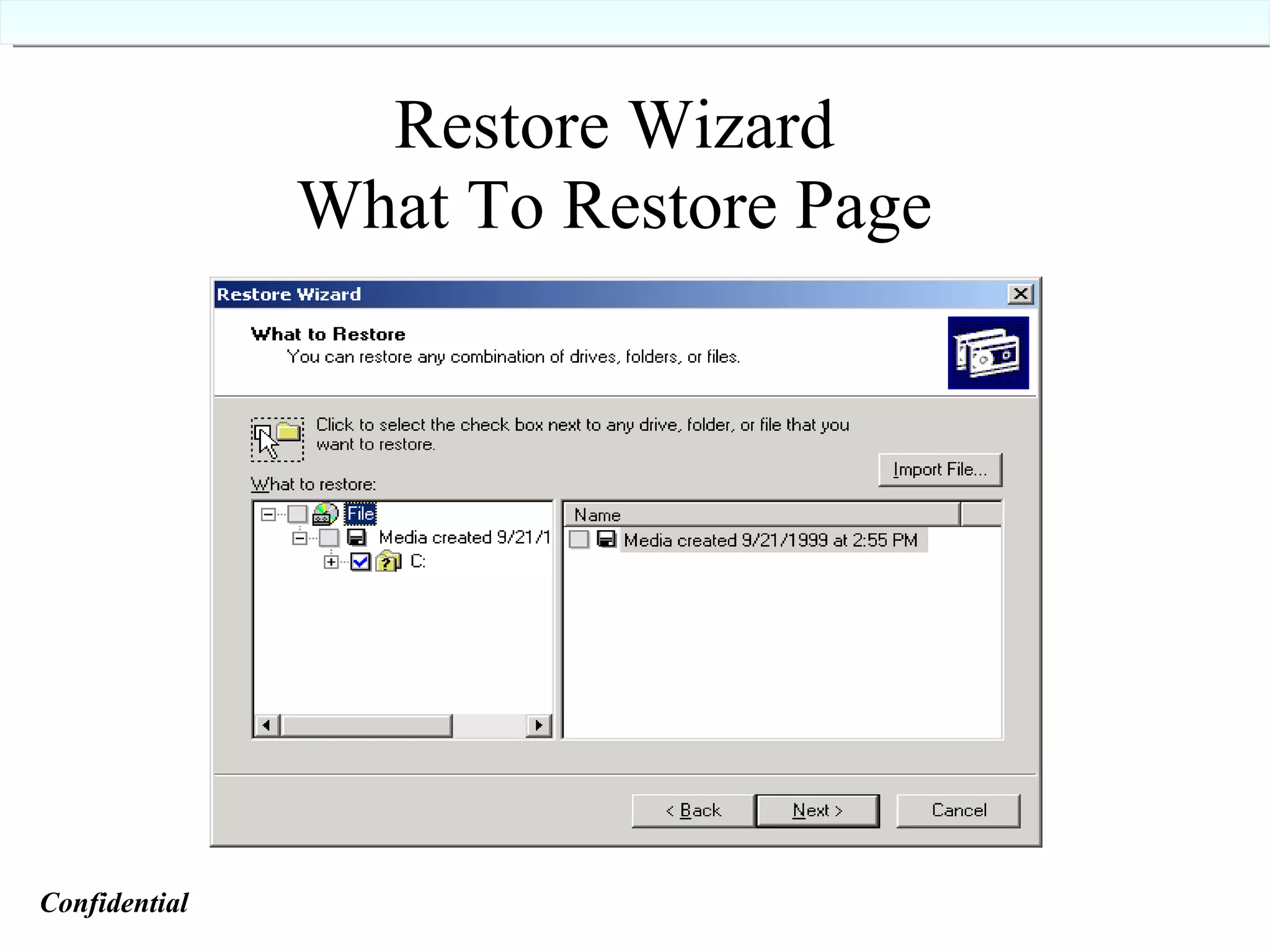 Restore Wizard What To Restore Page Confidential   