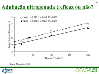 Adubação nitrogenada é eficaz ou não?
12
Fonte: Nogueira, 2010.
 