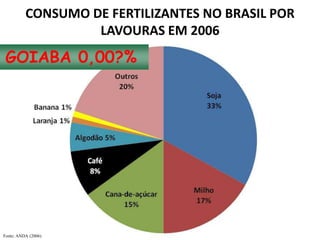 CONSUMO DE FERTILIZANTES NO BRASIL POR
LAVOURAS EM 2006
Fonte: ANDA (2006)
GOIABA 0,00?%
 