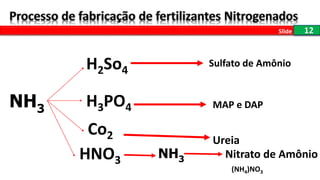 NH3
12Slide
H2So4
H3PO4
Co2
Sulfato de Amônio
MAP e DAP
Ureia
HNO3 NH3
(NH4)NO3
Nitrato de Amônio
 