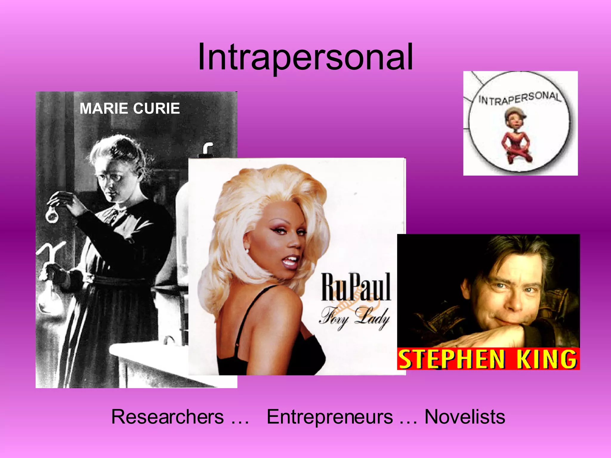 Intrapersonal MARIE CURIE Researchers …  Entrepreneurs … Novelists 