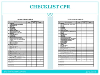 31/12/2018BLS INSTRUCTOR COURSE
28
CHECKLIST CPR
 