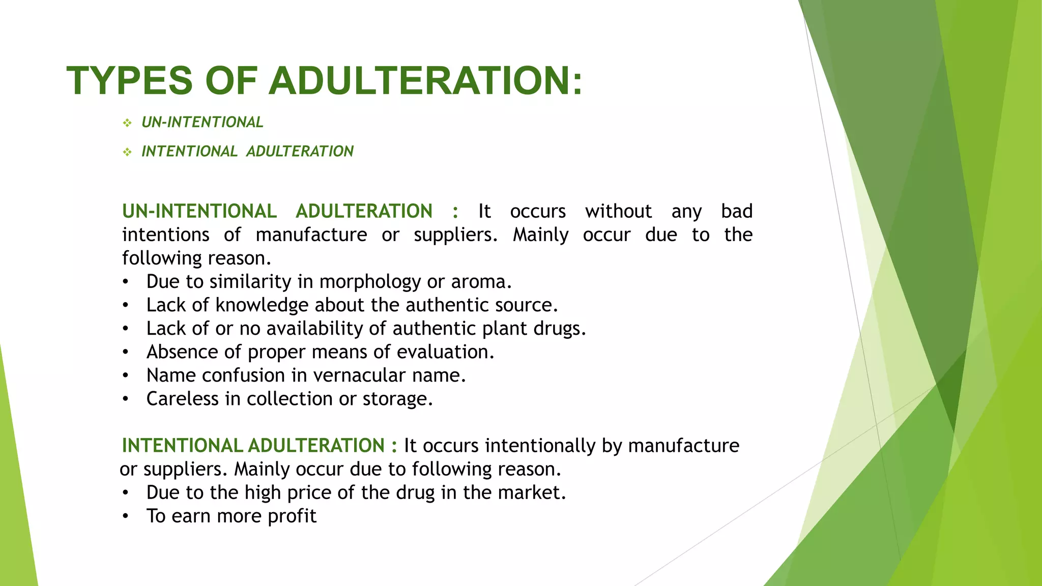 Drug Adulteration and evaluation of the crude drug: Pharmacognosy | PPTX