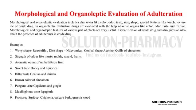 Adulteration Of Crude Drug And Evaluation Methods PPT