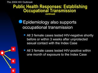 Public Health Responses: Establishing
Occupational Transmission
continued
Epidemiology also supports
occupational transmi...