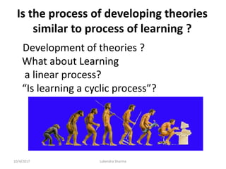 Is the process of developing theories
similar to process of learning ?
Development of theories ?
What about Learning
a linear process?
“Is learning a cyclic process”?
10/4/2017 Lokendra Sharma
 