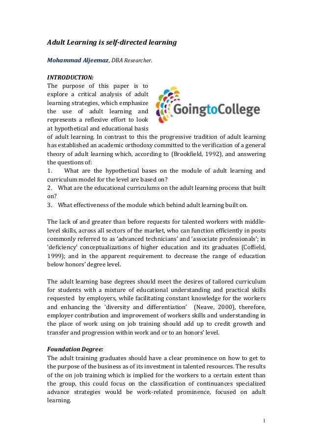 Necessary self direction as an adult learner Self direction as an adult learner