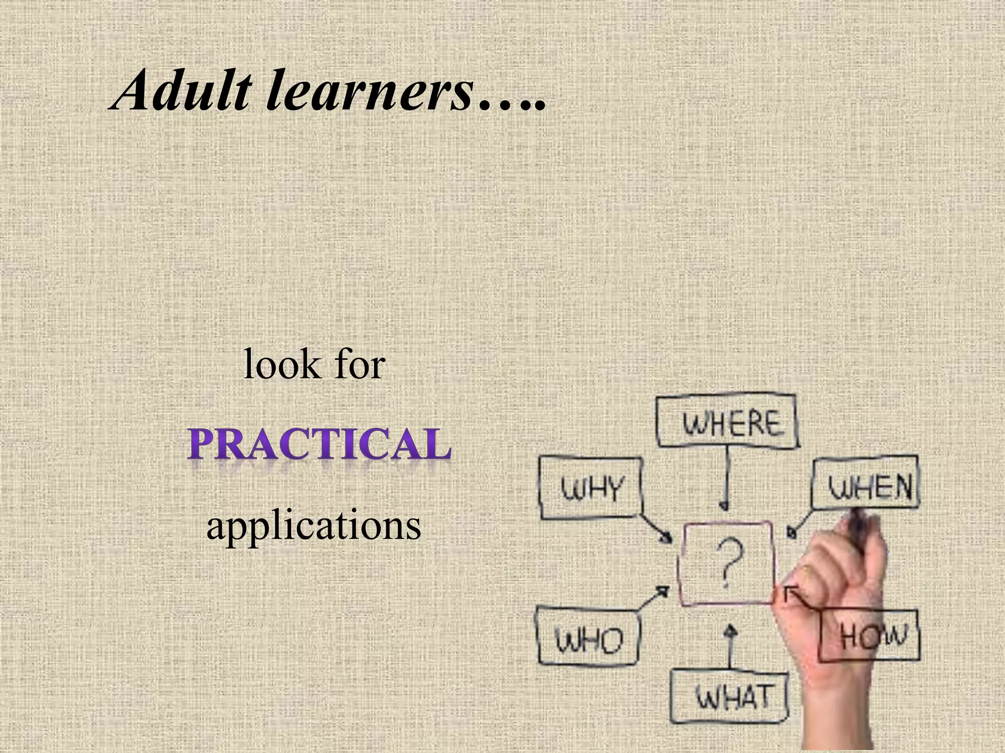 Adult learners….
look for
applications