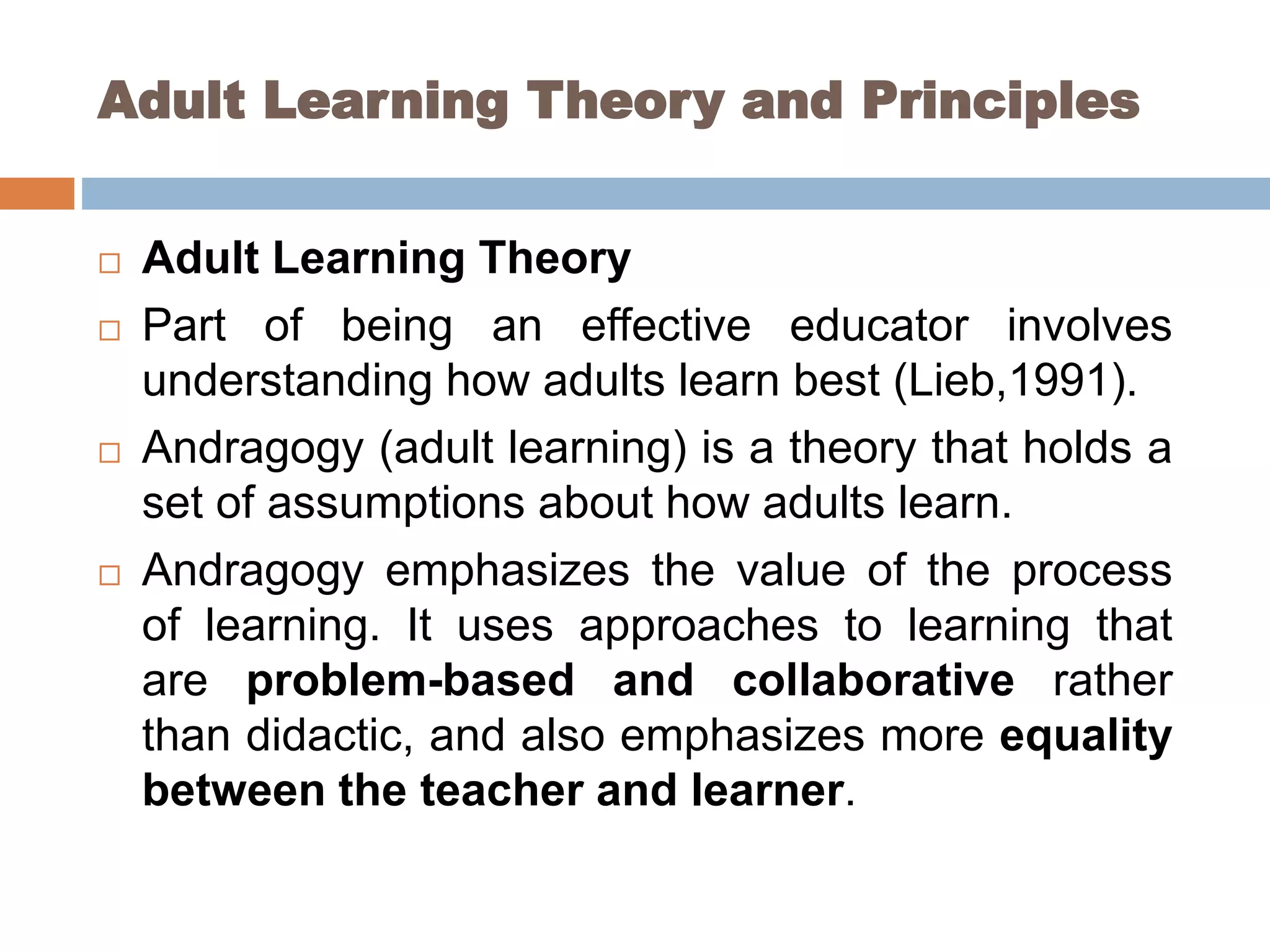 Adult Learning Theory and Principles.ppt | Adult Education | Education