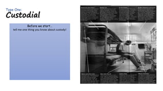 Type One:
Custodial
Before we start…
tell me one thing you know about custody!
 