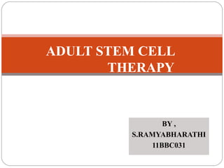 BY ,
S.RAMYABHARATHI
11BBC031
ADULT STEM CELL
THERAPY
 