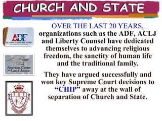 Jefferson’s Wall of SeparationLeft the States alone. National Government could not create a national church.Supreme Court’s Wall--1947Radically altered church and state. Eliminate religious beliefs from the public forum.