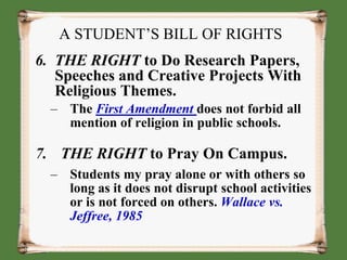“The public square must be sanitized of religious messages, and we are left with a strictly secular public life.” Justice Hugo BlackCHURCH AND STATEIn 1962, Supreme Court decision in Engel v Vitale,The Court ruled that public school teachers were prohibited from opening class with a prayer.