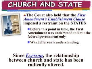 Stop Christians from expressing their faith at workCHURCH AND STATEIn 1947, US Supreme Court's decision in Everson v. Board of Education,Courtgave an absolute definition of the Establishment Clause