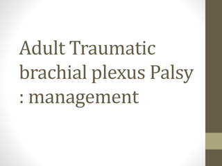 Adult Traumatic
brachial plexus Palsy
: management
 