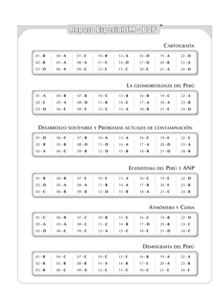 Repaso Especial SM - BCF
Cartografía
01 - b
02 - b
03 - d
04 - a
05 - a
06 - a
07 - e
08 - a
09 - c
10 - b
11 - c
12 - e
13 - a
14 - d
15 - c
16 - d
17 - d
18 - e
19 - a
20 - b
21 - a
22 - d
23 - a
24 - d
01 - b
02 - b
03 - d
04 - a
05 - a
06 - a
07 - e
08 - a
09 - c
10 - b
11 - c
12 - e
13 - a
14 - d
15 - c
16 - d
17 - d
18 - e
19 - a
20 - b
21 - a
22 - d
23 - a
24 - d
La geomorfología del Perú
01 - a
02 - e
03 - d
04 - b
05 - a
06 - e
07 - b
08 - d
09 - e
10 - c
11 - b
12 - c
13 - b
14 - e
15 - a
16 - b
17 - a
18 - b
19 - c
20 - a
21 - e
22 - a
23 - b
24 - d
01 - a
02 - e
03 - d
04 - b
05 - a
06 - e
07 - b
08 - d
09 - e
10 - c
11 - b
12 - c
13 - b
14 - e
15 - a
16 - b
17 - a
18 - b
19 - c
20 - a
21 - e
22 - a
23 - b
24 - d
Desarrollo sostenible y Problemas actuales de contaminación
01 - d
02 - b
03 - a
04 - c
05 - b
06 - c
07 - b
08 - d
09 - b
10 - a
11 - d
12 - d
13 - a
14 - a
15 - b
16 - c
17 - a
18 - b
19 - e
20 - d
21 - d
22 - c
23 - a
24 - b
01 - d
02 - b
03 - a
04 - c
05 - b
06 - c
07 - b
08 - d
09 - b
10 - a
11 - d
12 - d
13 - a
14 - a
15 - b
16 - c
17 - a
18 - b
19 - e
20 - d
21 - d
22 - c
23 - a
24 - b
Ecosistema del Perú y ANP
01 - b
02 - d
03 - c
04 - b
05 - a
06 - b
07 - e
08 - a
09 - b
10 - e
11 - b
12 - d
13 - a
14 - a
15 - b
16 - c
17 - b
18 - a
19 - e
20 - e
21 - c
22 - d
23 - b
24 - b
01 - b
02 - d
03 - c
04 - b
05 - a
06 - b
07 - e
08 - a
09 - b
10 - e
11 - b
12 - d
13 - a
14 - a
15 - b
16 - c
17 - b
18 - a
19 - e
20 - e
21 - c
22 - d
23 - b
24 - b
Atmósfera y Clima
01 - c
02 - a
03 - d
04 - b
05 - a
06 - c
07 - c
08 - c
09 - c
10 - b
11 - c
12 - a
13 - e
14 - b
15 - c
16 - c
17 - d
18 - e
19 - b
20 - b
21 - d
22 - d
23 - c
24 - c
01 - c
02 - a
03 - d
04 - b
05 - a
06 - c
07 - c
08 - c
09 - c
10 - b
11 - c
12 - a
13 - e
14 - b
15 - c
16 - c
17 - d
18 - e
19 - b
20 - b
21 - d
22 - d
23 - c
24 - c
Demografía del Perú
01 - b
02 - b
03 - b
04 - c
05 - b
06 - c
07 - c
08 - b
09 - a
10 - c
11 - a
12 - c
13 - e
14 - b
15 - c
16 - b
17 - e
18 - c
19 - a
20 - a
21 - e
22 - a
23 - b
24 - e
01 - b
02 - b
03 - b
04 - c
05 - b
06 - c
07 - c
08 - b
09 - a
10 - c
11 - a
12 - c
13 - e
14 - b
15 - c
16 - b
17 - e
18 - c
19 - a
20 - a
21 - e
22 - a
23 - b
24 - e
 