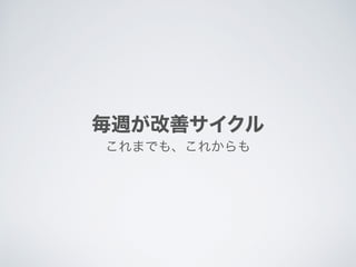 毎週が改善サイクル
これまでも、これからも
 