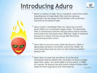*   Aduro is a photon of light. He is a marathon runner that travels
    long distances in Single Mode Fiber and has a glo...