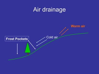 Air drainage
Frost Pockets
Cold air
Warm air
 