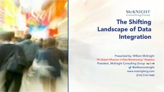 The Shifting
Landscape of Data
Integration
Presented by: William McKnight
“#1 Global Influencer in Data Warehousing” Onaly...