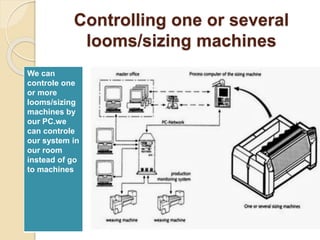 Controlling one or several
looms/sizing machines
We can
controle one
or more
looms/sizing
machines by
our PC.we
can controle
our system in
our room
instead of go
to machines
 
