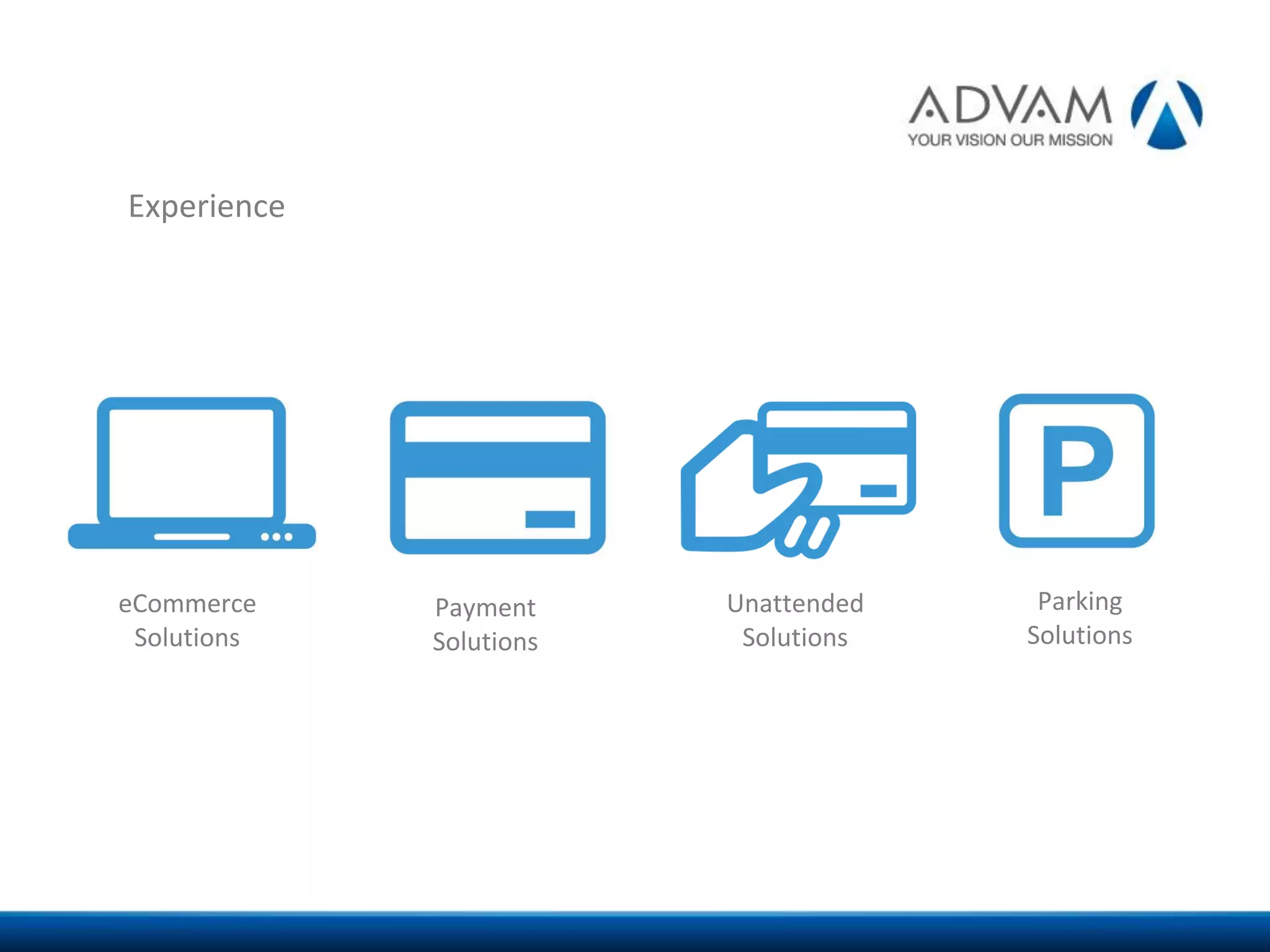 eCommerce
Solutions
Experience
Payment
Solutions
Unattended
Solutions
Parking
Solutions