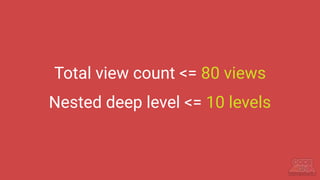 Total view count <= 80 views
Nested deep level <= 10 levels
 