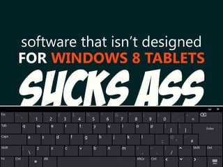 software that isn’t designed
Sucks ASSON WINDOWS 8 TABLETS
FOR WINDOWS 8 TABLETS
 