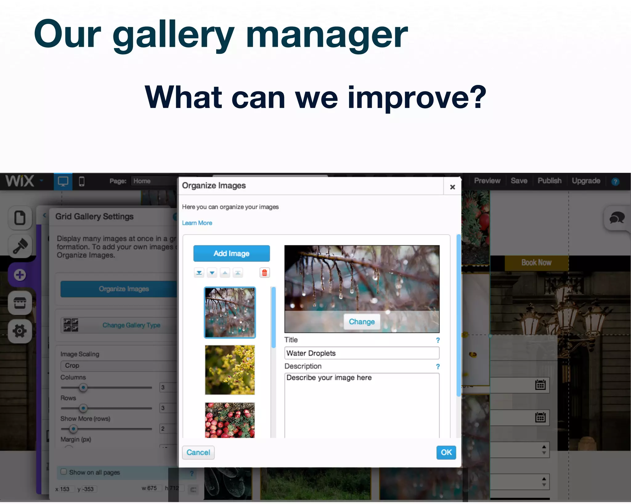 Our gallery manager 
What can we improve? 
 