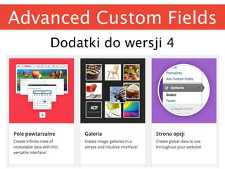 Advanced Custom Fields
Dodatki do wersji 4
 