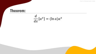 Theorem:
𝑑
𝑑𝑥
𝑎𝑥
= (ln 𝑎)𝑎𝑥
 