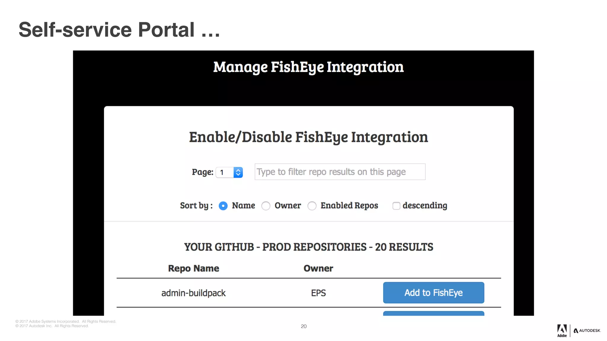 © 2017 Adobe Systems Incorporated. All Rights Reserved.
© 2017 Autodesk Inc. All Rights Reserved.
Self-service Portal …
20
 