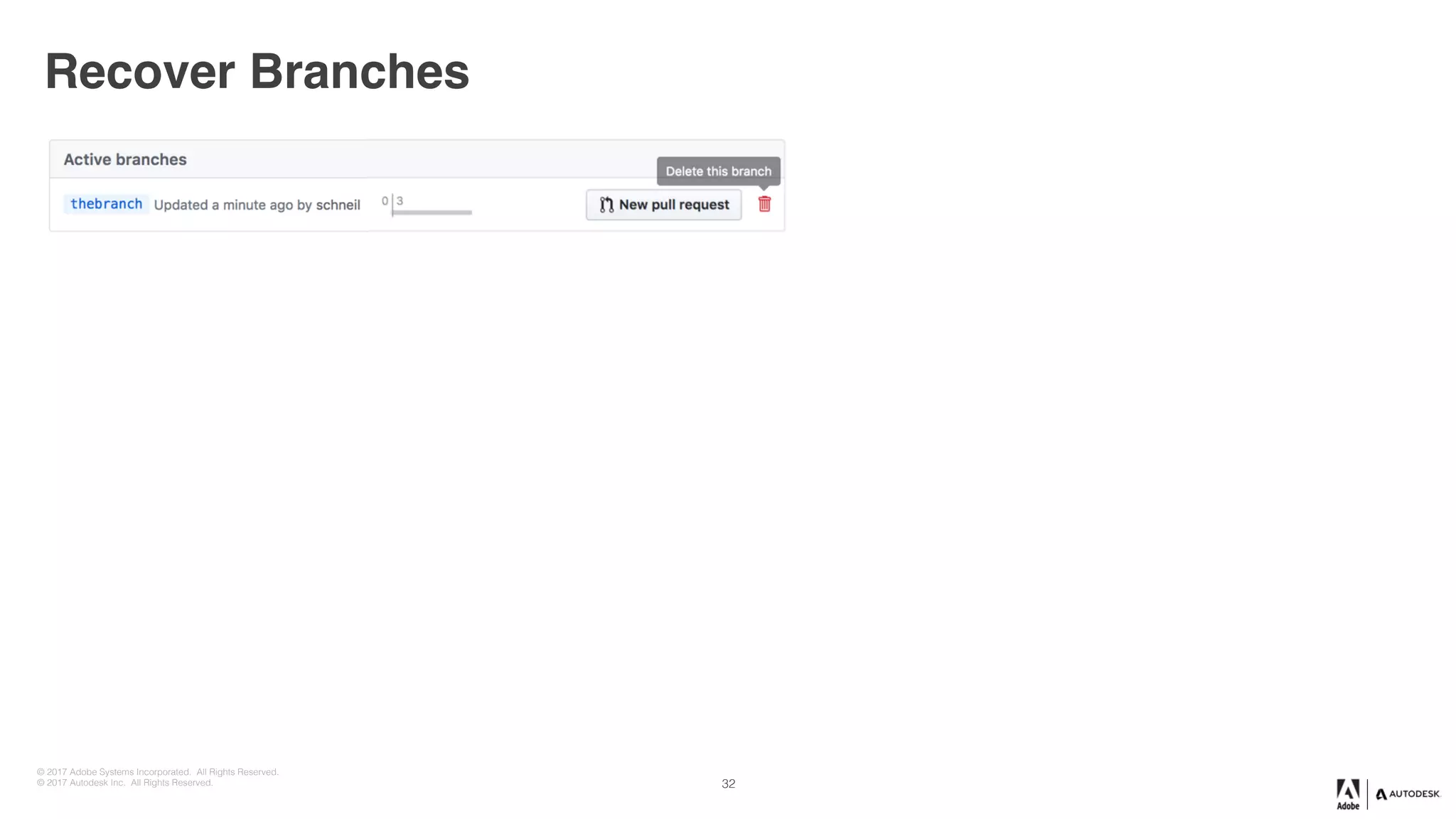 © 2017 Adobe Systems Incorporated. All Rights Reserved.
© 2017 Autodesk Inc. All Rights Reserved.
Recover Branches
32
 