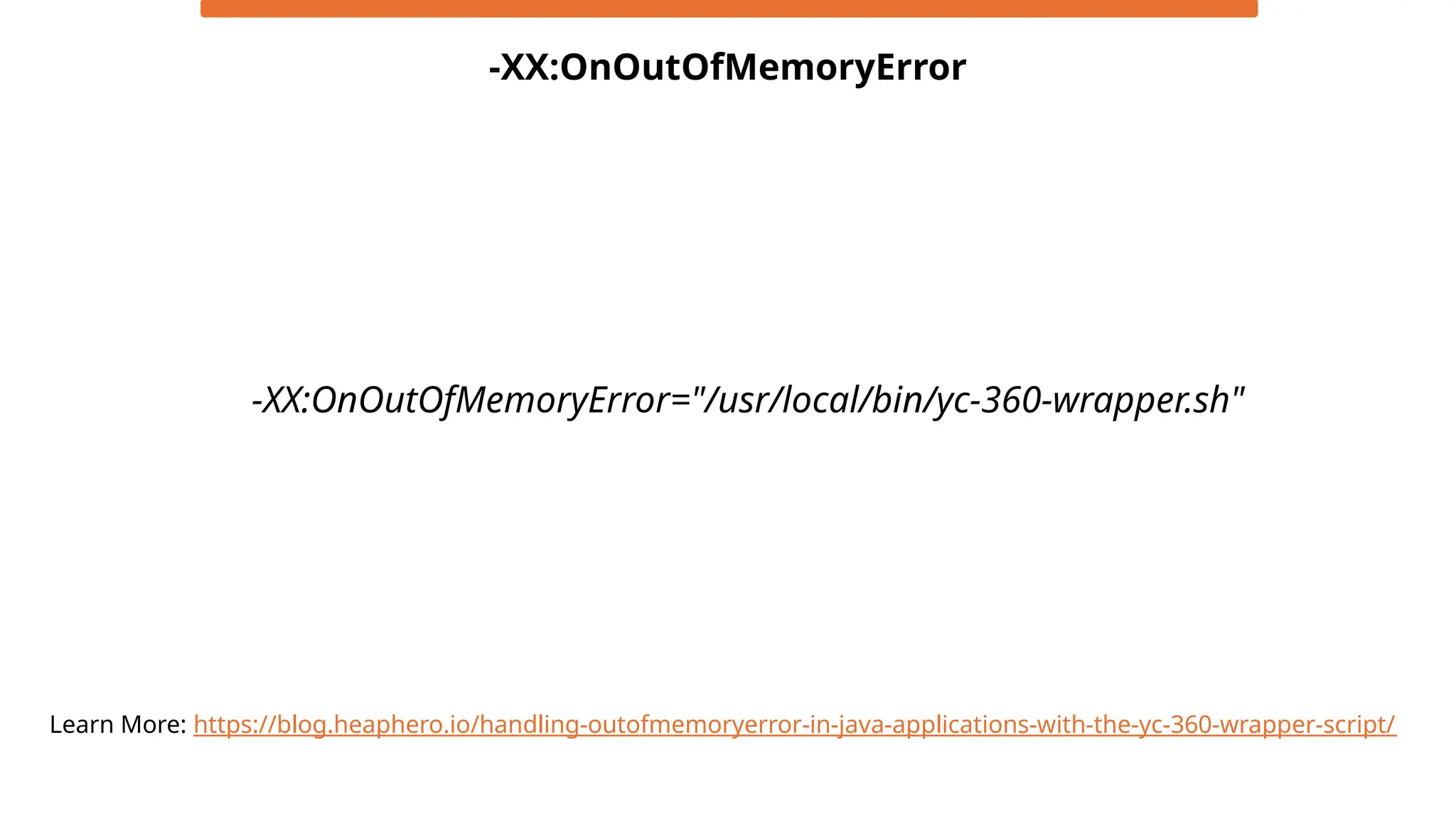 -XX:OnOutOfMemoryError
-XX:OnOutOfMemoryError="/usr/local/bin/yc-360-wrapper.sh"
Learn More: https://blog.heaphero.io/handling-outofmemoryerror-in-java-applications-with-the-yc-360-wrapper-script/
 