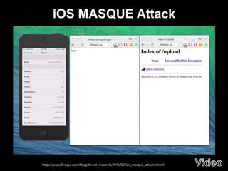iOS MASQUE Attack
https://www.fireeye.com/blog/threat-research/2015/02/ios_masque_attackre.html
 