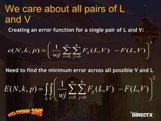 We care about all pairs of L and V Creating an error function for a single pair of L and V: Need to find the minimum error across all possible V and L  